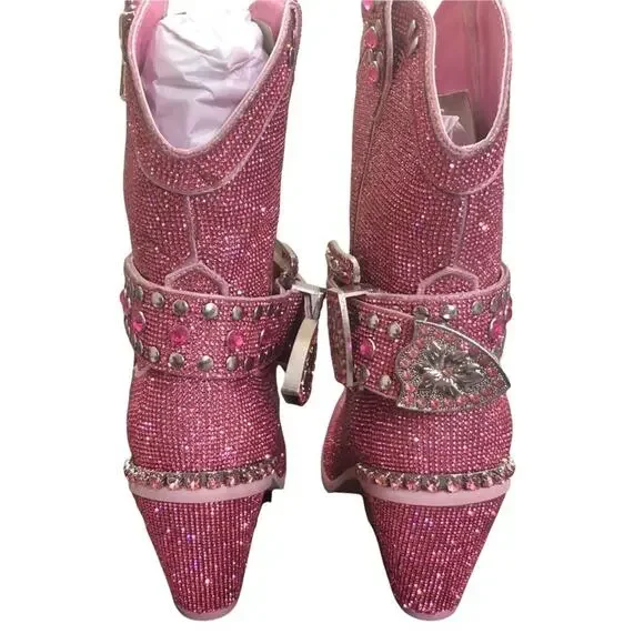 Pink Rhinestone Cowboy Boots‎ Size 11 New in Box - Picture 8 of 11